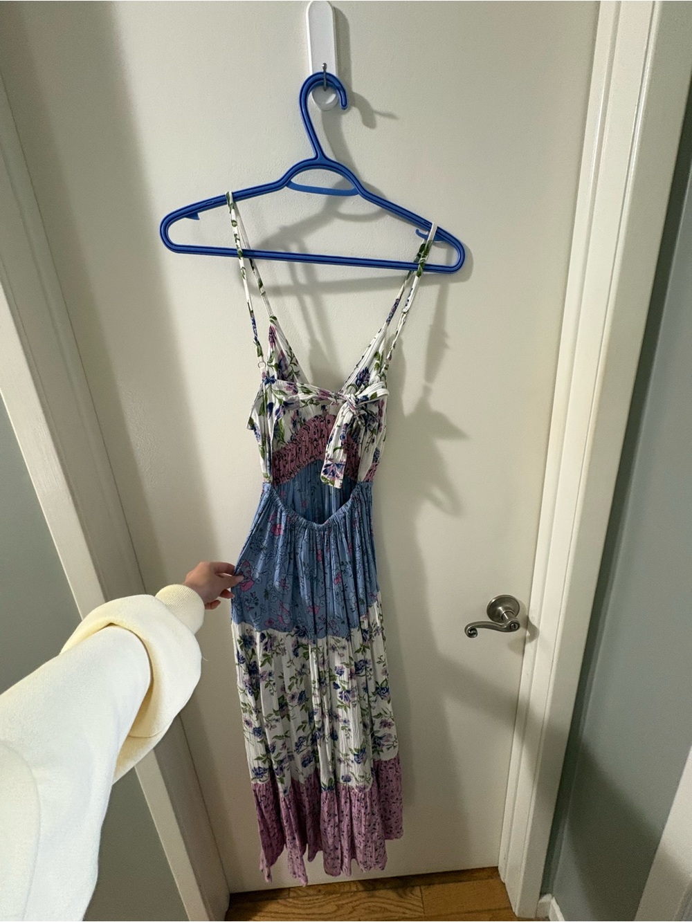 Floral Tie-Strap Midi Dress in White and Purple